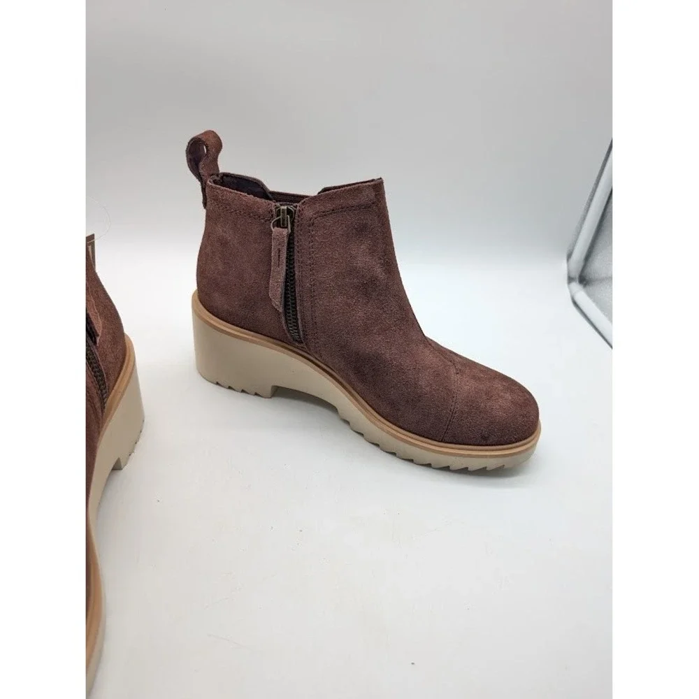 TOMS Maude Ankle Boots Women's 7.5 Brown Platform Wedge Booties 10020218 NEW